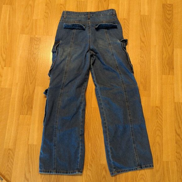 Forever 21 Cargo Utility Jeans Womens 25 Wide Leg Blue Baggy Y2K Skater Grunge - Picture 4 of 7